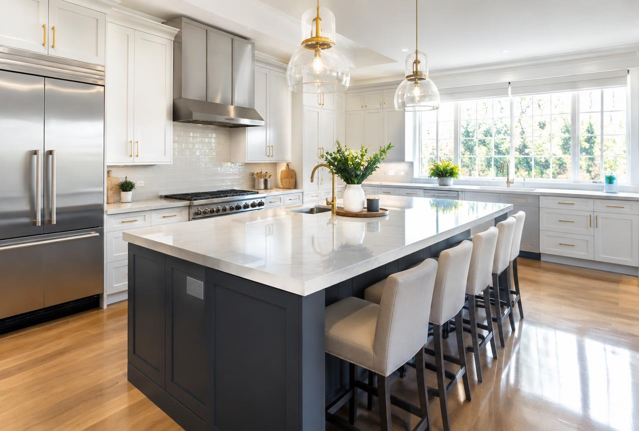 Spotless kitchen island after a Nature's Best deep clean